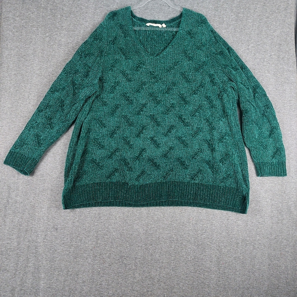 SOFT SURROUNDINGS WOMEN EMERALD GREEN CHENILLE VNECK LONG SLEEVE SWEATER SIZE 3X